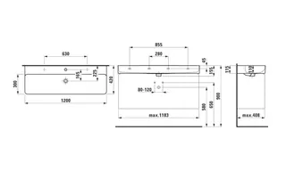 Laufen Waschtisch VAL 420x1200x155 ohne Hahnloch ohne Überlauf weiß – Bild 2