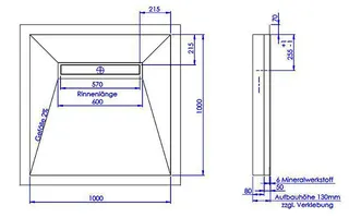 sanibel-Duschfläche LINE HDPS/Mineral- werkst. Gef 4-seitig 1000x1000mm Graphit – Bild 2