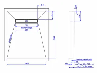 sanibel-Duschfläche LINE HDPS/Mineral- werkst. Gef 4-seitig 1000x1200mm Graphit – Bild 2