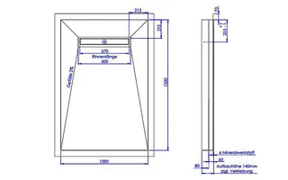 sanibel-Duschfläche LINE HDPS/Mineral- werkst. Gef 4-seitig 1000x1500mm Graphit – Bild 2