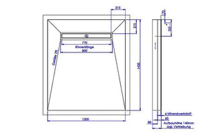 sanibel-Duschfläche LINE HDPS/Mineral- werkst. Gef 4-seitig 1200x1400mm Graphit – Bild 2
