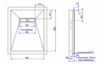 sanibel-Duschfläche LINE HDPS/Mineral- werkst. Gef 4-seitig 800x1000mm Graphit – Bild 2