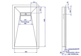 sanibel-Duschfläche LINE HDPS/Mineral- werkst. Gef 4-seitig 800x1400mm Sonder – Bild 2