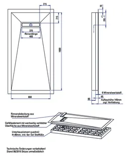 sanibel-Duschfläche LINE HDPS/Mineral- werkst. Gef 4-seitig 800x1600mm Graphit – Bild 2