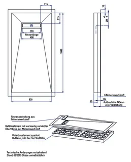 sanibel-Duschfläche LINE HDPS/Mineral- werkst. Gef 4-seitig 800x1600mm Sonder – Bild 2