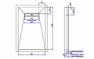 sanibel-Duschfläche LINE HDPS/Mineral- werkst. Gef 4-seitig 900x1400mm Graphit – Bild 2