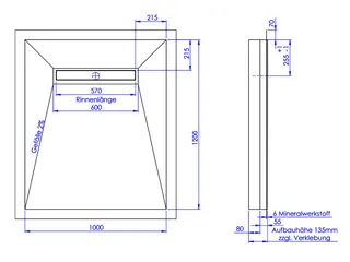 sanibel-Duschfläche LINE HDPS/Mineral- werkstoff Gef 4-seitig 1000x1200mm weiß – Bild 2