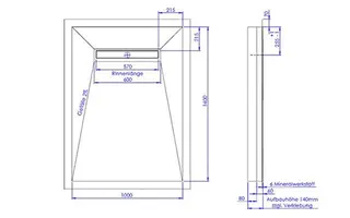 sanibel-Duschfläche LINE HDPS/Mineral- werkstoff Gef 4-seitig 1000x1400mm weiß – Bild 2