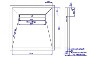sanibel-Duschfläche LINE HDPS/Mineral- werkstoff Gef 4-seitig 1200x1200mm weiß – Bild 2