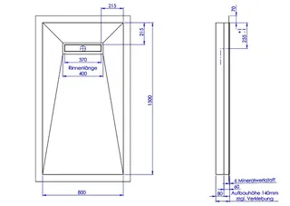 sanibel-Duschfläche LINE HDPS/Mineral- werkstoff Gef 4-seitig 800x1500mm weiß – Bild 2