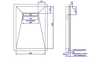 sanibel-Duschfläche LINE HDPS/Mineral- werkstoff Gef 4-seitig 900x1300mm weiß – Bild 2