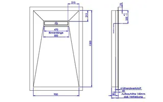 sanibel-Duschfläche LINE HDPS/Mineral- werkstoff Gef 4-seitig 900x1500mm weiß – Bild 2