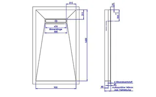 sanibel-Duschfläche LINE HDPS/Mineral- werkstoff Gef 4-seitig 900x1600mm weiß – Bild 2