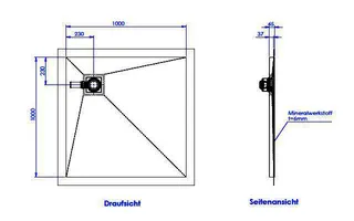 sanibel-Duschfläche PLAN A19 Typ Q HDPS/ Mineralwerkstoff 1000x1000x45mm Graphit – Bild 2