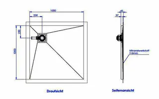 sanibel-Duschfläche PLAN A19 Typ Q HDPS/ Mineralwerkstoff 1000x1000x45mm Sonder – Bild 2