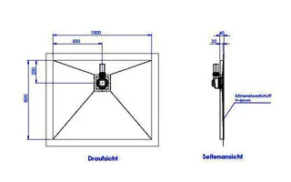 sanibel-Duschfläche PLAN A19 Typ Q HDPS/ Mineralwerkstoff 1000x800x40mm Sonder – Bild 2
