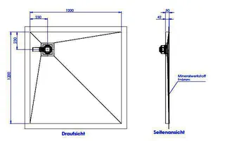 sanibel-Duschfläche PLAN A19 Typ Q HDPS/ Mineralwerkstoff 1200x1200x50mm Graphit – Bild 2