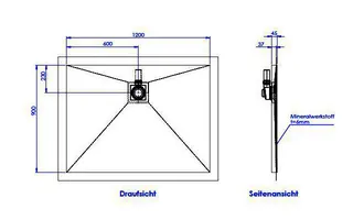 sanibel-Duschfläche PLAN A19 Typ Q HDPS/ Mineralwerkstoff 1200x900x45mm Graphit – Bild 2
