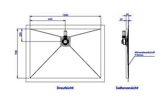 sanibel-Duschfläche PLAN A19 Typ Q HDPS/ Mineralwerkstoff 1300x900x45mm Sonder – Bild 2