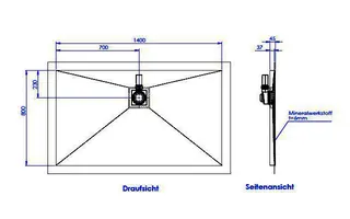 sanibel-Duschfläche PLAN A19 Typ Q HDPS/ Mineralwerkstoff 1400x800x45mm Sonder – Bild 2