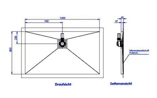 sanibel-Duschfläche PLAN A19 Typ Q HDPS/ Mineralwerkstoff 1400x800x45mm weiß – Bild 2