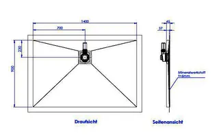 sanibel-Duschfläche PLAN A19 Typ Q HDPS/ Mineralwerkstoff 1400x900x45mm Sonder – Bild 2
