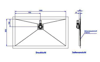 sanibel-Duschfläche PLAN A19 Typ Q HDPS/ Mineralwerkstoff 1500x800x45mm Graphit – Bild 2