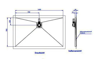 sanibel-Duschfläche PLAN A19 Typ Q HDPS/ Mineralwerkstoff 1500x900x45mm Graphit – Bild 2