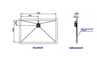 sanibel-Duschfläche PLAN A19 Typ Q HDPS/ Mineralwerkstoff 1600x1000x45mm Graphit – Bild 2