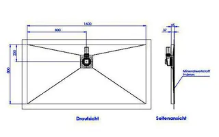 sanibel-Duschfläche PLAN A19 Typ Q HDPS/ Mineralwerkstoff 1600x800x45mm Graphit – Bild 2