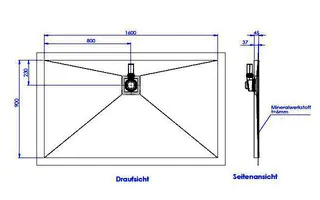 sanibel-Duschfläche PLAN A19 Typ Q HDPS/ Mineralwerkstoff 1600x900x45mm Graphit – Bild 2