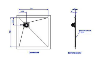 sanibel-Duschfläche PLAN A19 Typ Q HDPS/ Mineralwerkstoff 900x900x45mm Graphit – Bild 2