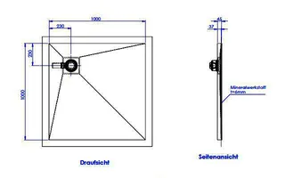 sanibel-Duschfläche PLAN A19 Typ R HDPS/ Mineralwerkstoff 1000x1000x45mm Graphit – Bild 2