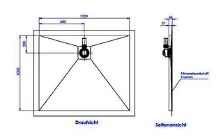 sanibel-Duschfläche PLAN A19 Typ R HDPS/ Mineralwerkstoff 1200x1000x45mm Graphit – Bild 2