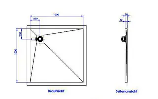 sanibel-Duschfläche PLAN A19 Typ R HDPS/ Mineralwerkstoff 1200x1200x50mm Graphit – Bild 2