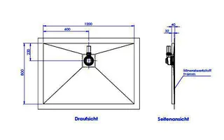 sanibel-Duschfläche PLAN A19 Typ R HDPS/ Mineralwerkstoff 1200x800x40mm Graphit – Bild 2
