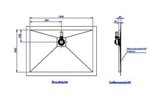 sanibel-Duschfläche PLAN A19 Typ R HDPS/ Mineralwerkstoff 1200x800x40mm weiß – Bild 2