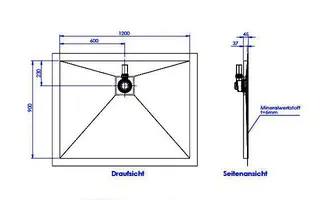 sanibel-Duschfläche PLAN A19 Typ R HDPS/ Mineralwerkstoff 1200x900x45mm Graphit – Bild 2