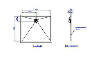 sanibel-Duschfläche PLAN A19 Typ R HDPS/ Mineralwerkstoff 1400x1200x50mm Graphit – Bild 2