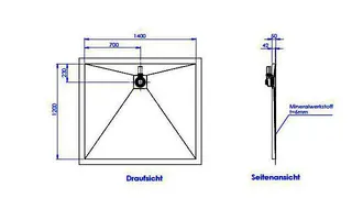 sanibel-Duschfläche PLAN A19 Typ R HDPS/ Mineralwerkstoff 1400x1200x50mm weiß – Bild 2