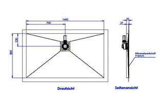 sanibel-Duschfläche PLAN A19 Typ R HDPS/ Mineralwerkstoff 1400x800x45mm Graphit – Bild 2