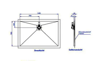 sanibel-Duschfläche PLAN A19 Typ R HDPS/ Mineralwerkstoff 1400x900x45mm weiß – Bild 2