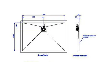 sanibel-Duschfläche PLAN A19 Typ R HDPS/ Mineralwerkstoff 1500x1000x45mm Graphit – Bild 2