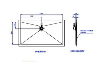 sanibel-Duschfläche PLAN A19 Typ R HDPS/ Mineralwerkstoff 1500x800x45mm Graphit – Bild 2