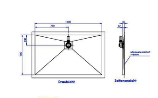 sanibel-Duschfläche PLAN A19 Typ R HDPS/ Mineralwerkstoff 1500x900x45mm weiß – Bild 2