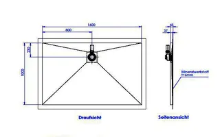 sanibel-Duschfläche PLAN A19 Typ R HDPS/ Mineralwerkstoff 1600x1000x45mm Sonder – Bild 2