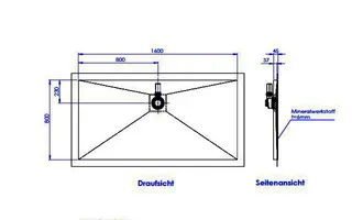 sanibel-Duschfläche PLAN A19 Typ R HDPS/ Mineralwerkstoff 1600x800x45mm weiß – Bild 2