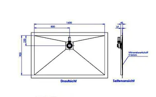 sanibel-Duschfläche PLAN A19 Typ R HDPS/ Mineralwerkstoff 1600x900x45mm Sonder – Bild 2