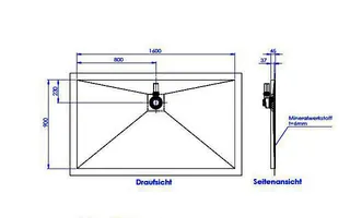 sanibel-Duschfläche PLAN A19 Typ R HDPS/ Mineralwerkstoff 1600x900x45mm weiß – Bild 2