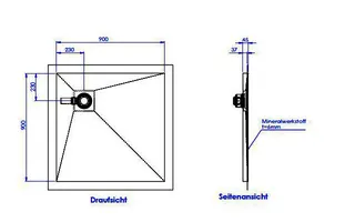 sanibel-Duschfläche PLAN A19 Typ R HDPS/ Mineralwerkstoff 900x900x45mm Graphit – Bild 2